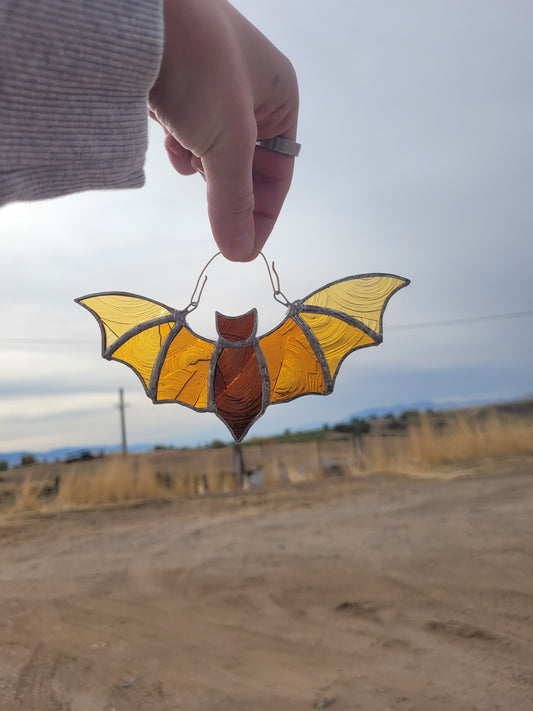 Orange Stained Glass Bat Suncatcher