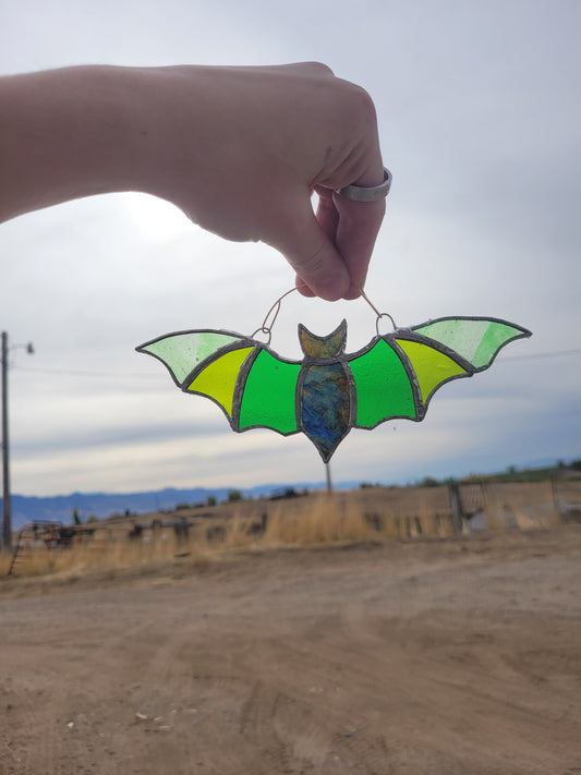Green Stained Glass Bat Suncatcher